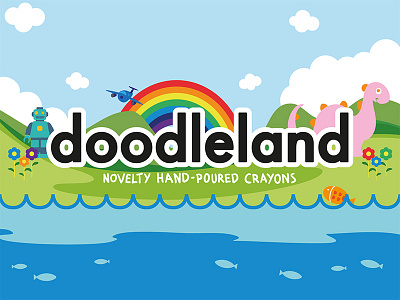 Doodleland Crayons Branding animals branding children clouds colorful crayons design kids landscape logo rainbow