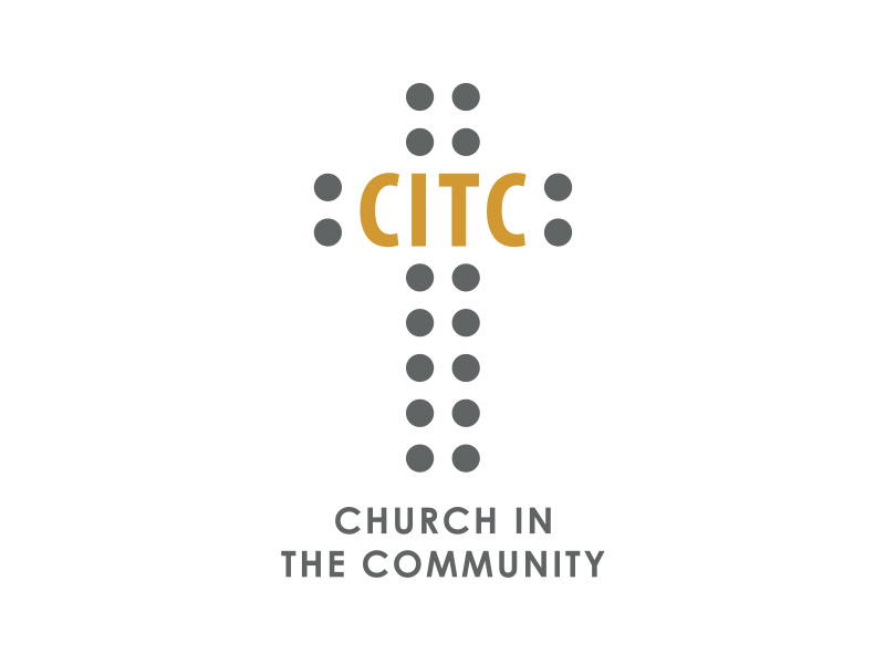 Church in the Community Logo mark logo cross dots community church