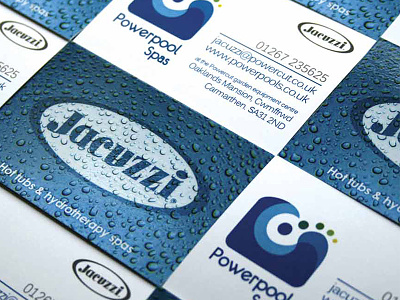 Powerpools Business Cards blue brand identity branding business cards design hot tub icon jacuzzi logo logo design stationery design water drops