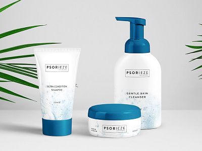 Psorieze branding blue branding minimalism packaging serif skincare white