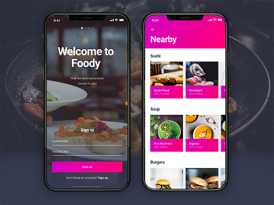 Food App Concept adobe xd app clean concept design food gradient pink ui ux white