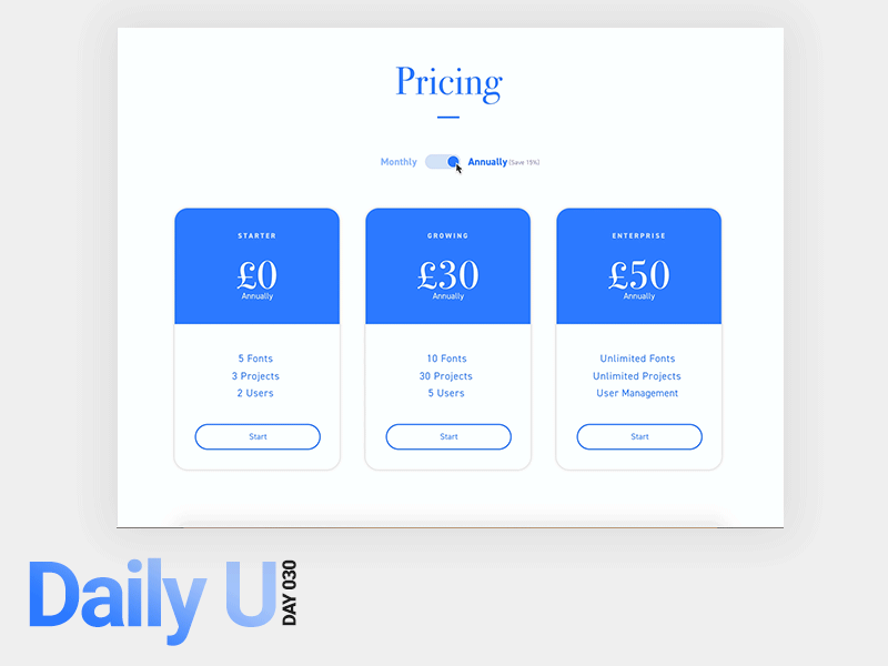 Daily UI Challenge #030 animation blue clean daily ui pricing principle sketch table ui ui challenge white