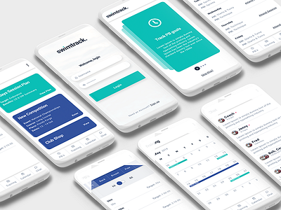 Swimming Tracking app android app blue calendar chat dashboard fitness green iphone sketch tracking user interface