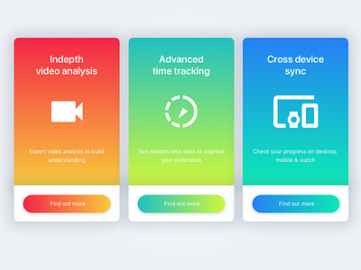Card UI buttons cards color colour gradients icons on boarding typography ui