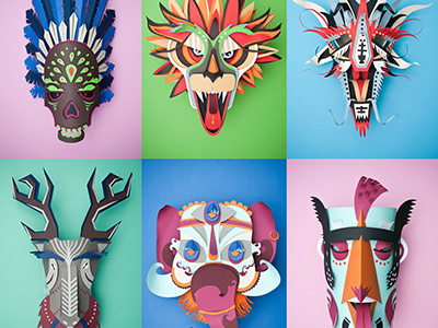Paper Masks carnaval color craft design handmade head illustration paper