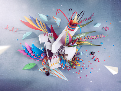 INK studio 2014 2014 collages colours design explosion festive handmade illustration new year numbers paper typography