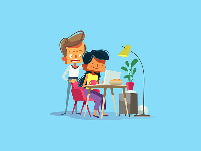 Piksel Family - Mom & Dad character design computer dad desktop illustration mom plants table vector