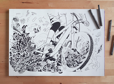 Illustration in progress. belgium blackandwhite cover doodle doodle art drawing graphic graphic design handmade illustration magazine mountainbike pen