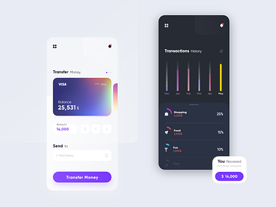 Banking App app ui banking banking app banking ui clean dark dark app dark ui dashboard dashboard ui flat interaction minimal money app money transfer ui