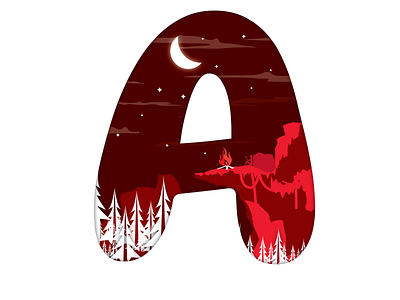 A 12x 36 days of type alphabet campfire illustration illustrator cc moon mountain nature trees typography vector