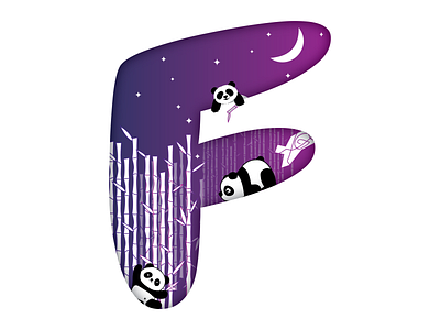 F 12x 36 days of type alphabet bamboo illustration illustrator cc moon nature panda panda bear playfull purple stars typography vector white