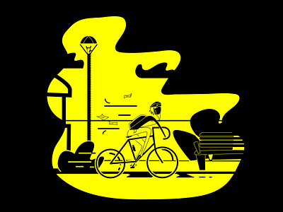 yelloooo bag bicycle bike black chair clouds college cycle design dust fast illustration illustrator cc nature street light student trees vector yellow