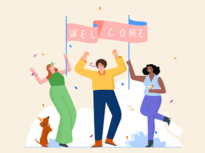 Welcome best boy careers celebrate design excited happy hire hiring illustration illustrator invite landingpage party talent team teamwork welcome work workplace
