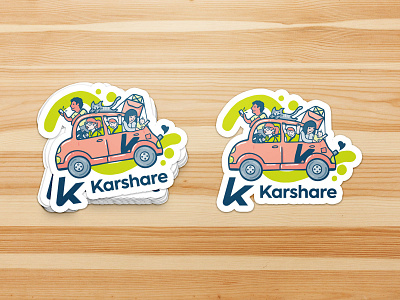 karshare sticker mockup car company car share cars cartoon colourful illustration logo people people logo