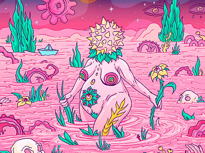LSD Birth Editorial commision for Winning Writers USA colourful editorial illustration neon psychadelic psychedelic surreal surrealism