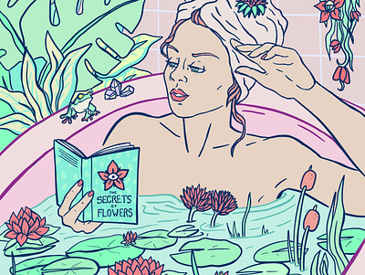 Selfcare series Illustration bath time flowers bath illustration internationalwomensday iwd self care self love selfcare woman illustration woman in bath