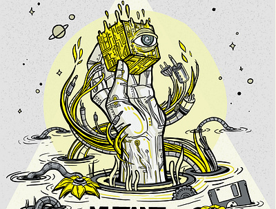Mutant Thoughts Album Cover album cover bionic bionic hand dune psychedelic robot illustration surreal