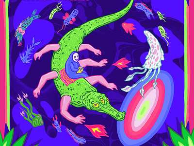 reptilian connections Album Cover alebrijes animal art cartoon character design colourful cumbia design illustration magic neon psychedelic surreal surrealism trippy tropical