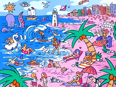 Get Life. Brand Colours Summer Illustration for Social Media 2d beach cartoon colourful illustration insurance landscape pop summer surrealism wally