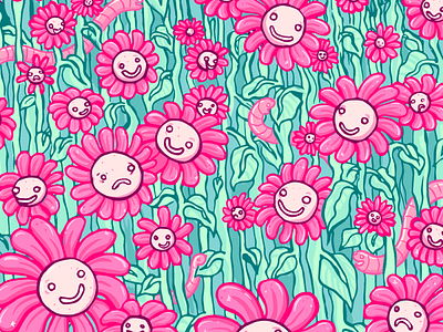 Not Only Pretty Flowers - Pattern for Merchandise cartoon fashion pattern flower pattern garment pattern illustration kawai pop culture pop surreal surreal surrealism