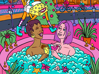 Remarkable - visit bristol promo work city editorial illustration hot tub illustration lgbt merchandise illustration promotion promotion illustration tourism tourism illustration