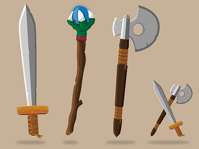 Nevergrind Weapons axe cartoon game graphics nevergrind rpg staff sword vector weapons