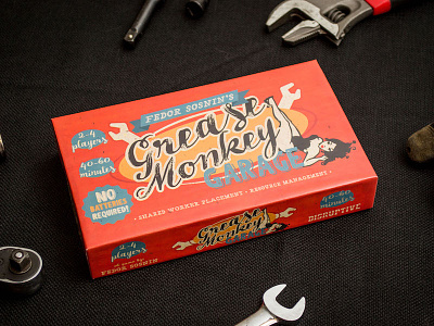 Grease Monkey Garage - Box Prototype board game car classic car muscle car retro tabletop vector