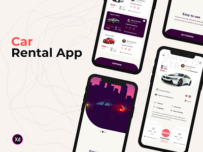 Car Renatal App adobe xd app car rental app