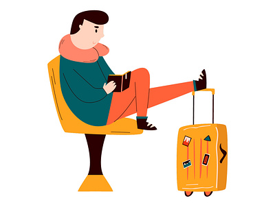 Bon Voyage airport bon voyage design funny illustration lounge zone luggage man reading vector waiting waiting room