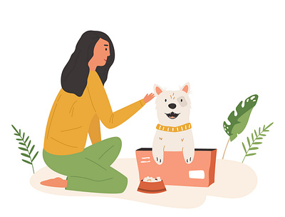 The beginning of a beautiful friendship abandoned adoption animal dog doodle feeding flat friendship girl homeless illustration people pet shelter stray street vector warm woman