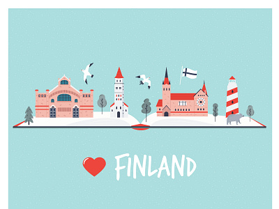 Greeting card with landmarks of Finland architecture art banner card cartoon design finland finnish flat greeting illustration poster print scene vector