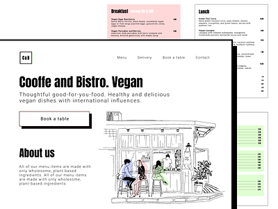 Cafe Landing Page Design Concept bistro cafe design figma illustration landing page lp procreate restaraunt ui vegan web design