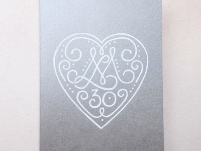 30th Anniversary M&L anniversary card handlettering lettering monogram monoline silver typography wedding white