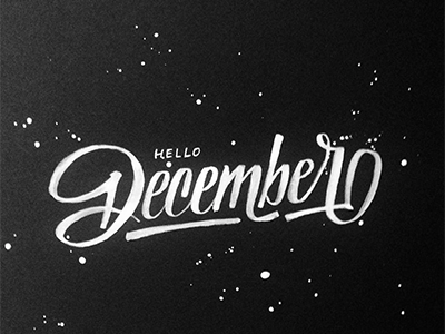 December black brush bw dark december hello lettering splatter star typography white ink