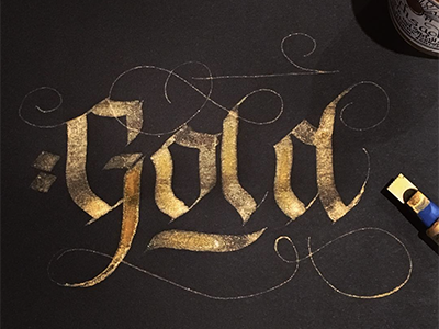 Gold blackandgold blackletter bold calligraphy gold ink lettering parallel pen typography