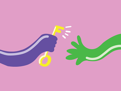Handoff! blog design green hand handoff hands illustration invision key purple squiggles yellow