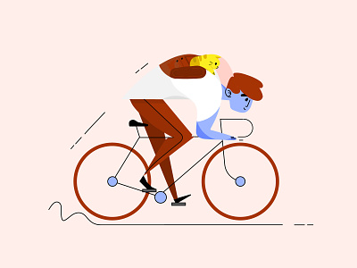 Bike 2d backpack bicycle bike boy cat character character design cycling cyclist illustration people pet wheels