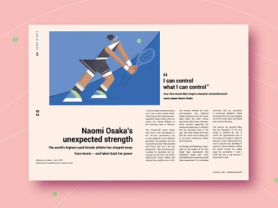 Magazine Spread blue collumn design editorial financial times graphic design grid illustration layout magazine magazine spread modern naomi osaka print publication sport spread tennis type typography