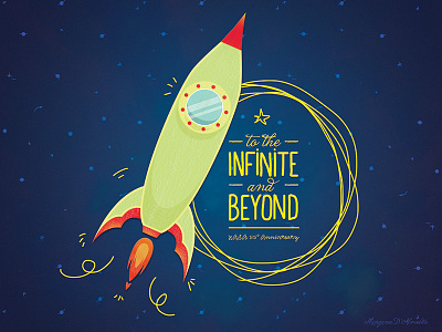To the Infinite and Beyoooond! handwritting illustration nasa rocket typography