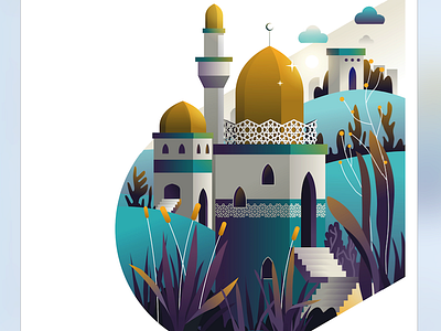mosque view illustration islam islamic landing page vector