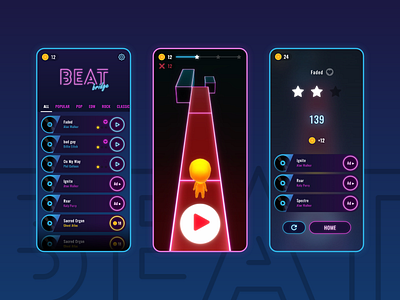 BeatBridge - Neon Style Music Runner daily ui dailyui design game game design indian indie indie game music music game music player neon neon colors neon light neon lights retro runner ui uiux vinyl