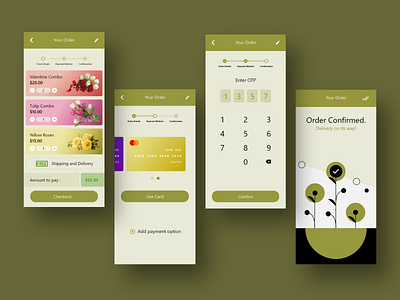 Flower Shop App - Credit Card Checkout UI - Daily UI 002 app design checkout credit card creditcard daily ui dailyui dailyui 002 flower flower shop green interface olive payment shop shopping shopping app transfer ui uiux ux