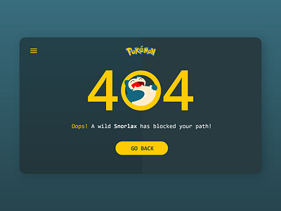 Snorlax 404 Error Page - Daily UI 008 404 404 error 404 page 404page adobexd daily ui dailyui design illustration pokeball pokemon seagreen simple snorlax ui uiux ux vector yellow