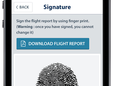 Signature application back button finger print flight iphone mobile report signature smartphone