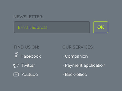 Newsletter button cta field footer newsletter services social network submit