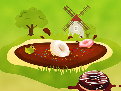 Donuts lake cacao candy candy crush chocolate donuts duck illustration lake mill