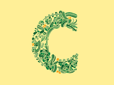 Floral C Green Yellow hand lettering illustration lettering letters line art minimal simple type typography vector vector illustration