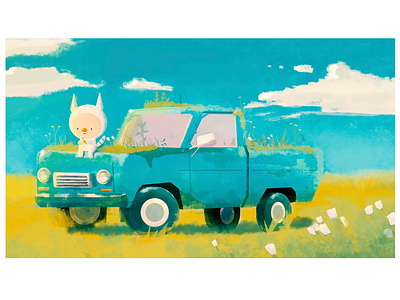 Little Dude on Truck blue characterdesign color lighting digitalart digitalpainting poster flowers illustration illustrator monster photoshop texas truck