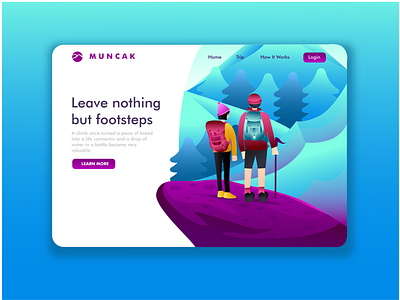 Leaving nothing but footsteps Landing page couple design illustration landing page landing page design mountain people style ui ux vector web