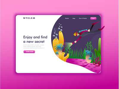 Enjoy and find a new secret Landing page character characters coral design dive diving everyday illustration landing landingpage sea ui ux